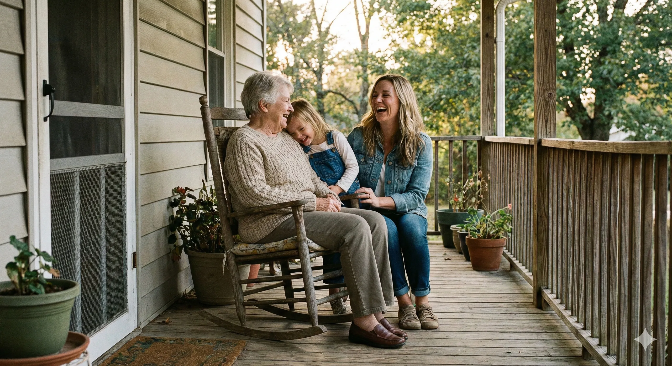 Grandmother, mother, daughter laughing