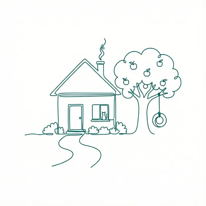 Sketch of home with a tree