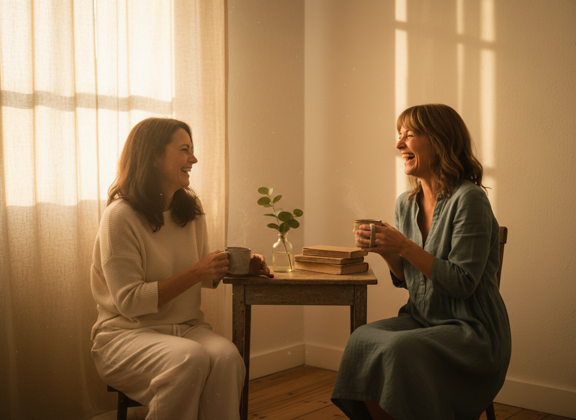Jenn in conversation with a returning patient in a warm consultation room